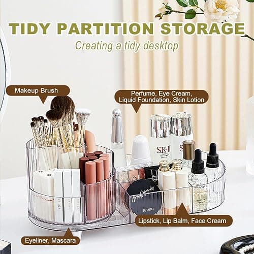 BULLA Makeup Organiser, 360 Rotating Makeup Organiser, Rotating Compartment 2 In 1 Cosmetic Storage, Makeup Organizer Storage Is Perfect for Dresser, Bathroom, Bedroom (Crystal Clear) thumbnail 6