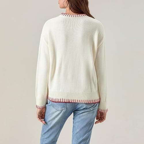 Women Cute Bow Sweater Long Sleeve Bow Front Knitted Pullover Oversized Jumper Ribbed Knitwear Y2k Going Out Top thumbnail 5