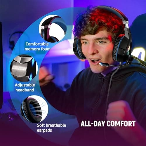 Gaming Headset Stereo Surround Sound Gaming Headphones with Breathing RGB Light & Adjustable Mic for PS4 PS5 PC Xbox One Laptop Mac thumbnail 5