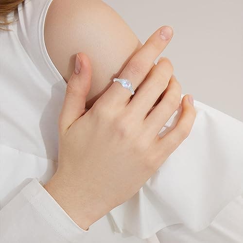 LELOUCHY Authentic Moonstone Ring - Sterling Silver Rainbow Moonstone Ring for Women thumbnail 2