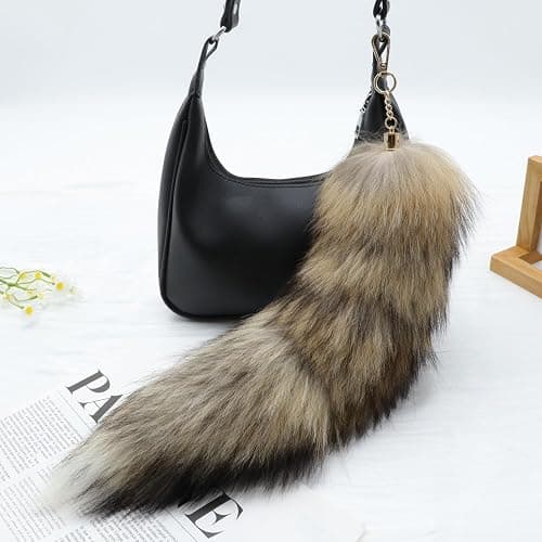 Furry Therian Fox Wolf Tail Keychain, Atiofber 15.75 Faux Fur Costume Fake Tail Handbag Charm for Halloween Cosplay thumbnail 3