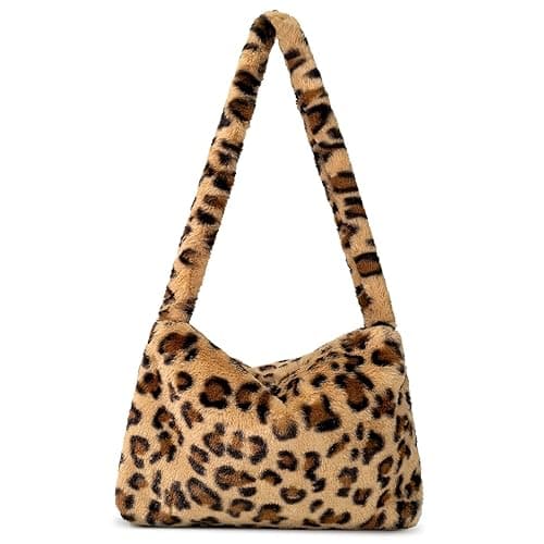 Fuzzy Tote Bag Y2K Fluffy Shoulder Bag Women Furry Purse Large Cute Plush Bag Ladies Faux Fur Bag for Autumn and Winter - Leopard