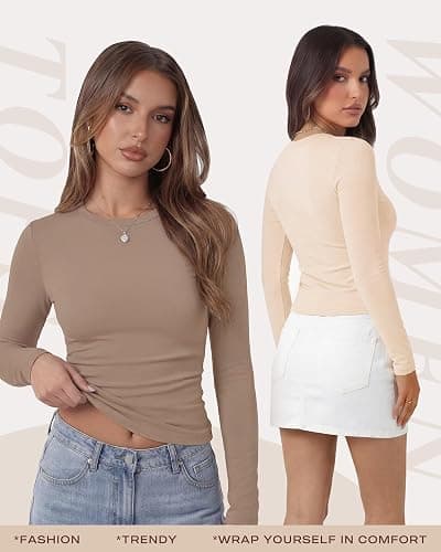 TNNZEET Long Sleeve Shirts for Women Fall Fashion Workout Crop Top Y2K 2026 | Slim Fitted Basic Tee,Soft Stretchy Underscrub,Workout & Business & Going Out,Daily Wear School Teacher Outfit,Winter Clothes thumbnail 2