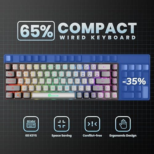 GEODMAER 65% Gaming Keyboard, Wired Backlit Mini Keyboard, Ultra-Compact Anti-Ghosting No-Conflict 68 Keys Membrane Gaming Wired Keyboard for PC Laptop Windows Gamer thumbnail 4