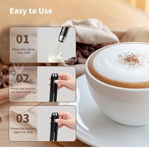 Maestri House Rechargeable Milk Frother with 3 Heads, LunaFro AS Handheld Electric Foam Maker Waterproof Detachable Stainless Steel Whisk Drink Mixer Foamer with Stand for Lattes, Cappuccino, Egg thumbnail 7