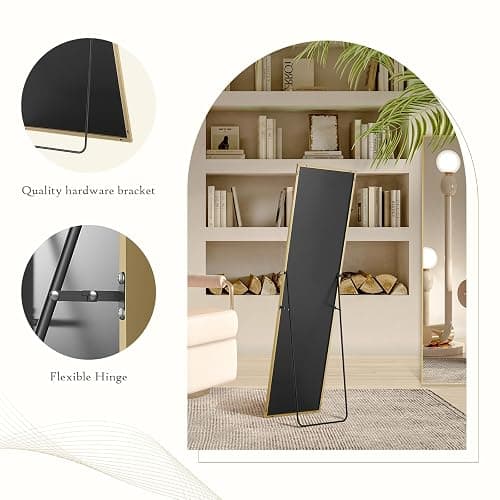 Aidoly Mirror Full Length, Upgraded 16"x59" Body Wall Mirrors with Shatter-Proof Glass, Floor Standing, Hanging or Leaning, Tall Mirror with Stand Aluminum Alloy Frame for Bedroom, Gold thumbnail 4