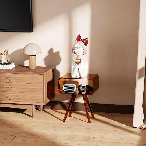 solaround Acrylic Side Table, Acrylic Nightstand Bedside Table for Bedroom (Dark Brown, 16.1'' x 11.8'' x 19.7'') thumbnail 7