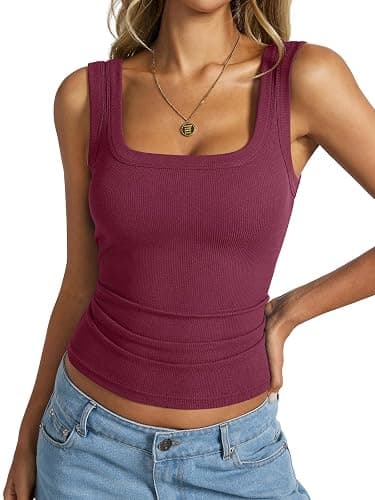 EasyGala Womens Cotton Ribbed Square Neck Tank Tops Basic Backless Sleeveless Summer Cami Shirts 2025 - Image 1