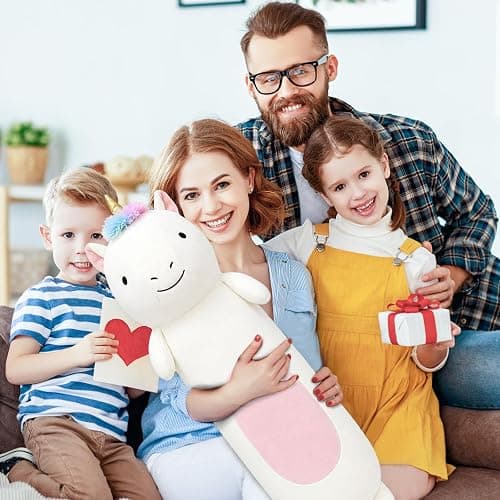 Tianmihou 36” Long Unicorn Plush Body Pillow, Giant Cute Colorful Unicorn Stuffed Animals, Large Unicorn Squishy Soft Plushies Toy, Gifts for Kids Girls and Boys, Birthdays ﻿ thumbnail 8