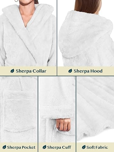 PAVILIA Women Hooded Plush Soft Robe | Fluffy Warm Fleece Sherpa Shaggy Bathrobe thumbnail 4