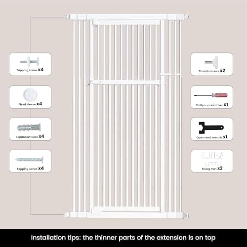 Gardner Pet 51"-87" Extra Tall Cat Gate for Doorway, Wide Adjustable 27.56"-37" Baby Gate Included 4 Extension Kits, Pressure Mounted Safety Full Door Gate for Stairs, Studio, Kitchen (White) thumbnail 9