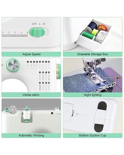 Sewing Machine With 16 Stitches, Mini Electric Sewing Machine,Upgraded Silent Motor, Single/Double-Needle, Multifunctional Sewing Machine,Reverse Stitch, Adjustable Speed compact Size for Beginners thumbnail 6