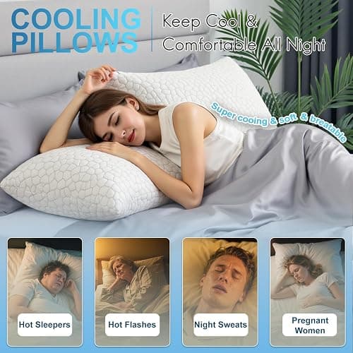 QUTOOL Cooling Pillows King Size Set of 2, Shredded Memory Foam Pillows 2 Pack CertiPUR-US, Firm Yet Soft Adjustable Pillow for Side, Back, Stomach Sleepers Supportive, Hot Sleeper Solution Home Gifts thumbnail 3