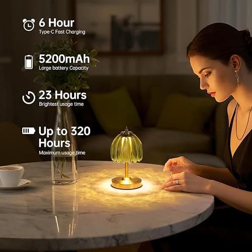 Shenmoyl Tulip Small Table Lamp, 5200mAh Cordless Touch Control Mini Table Lamp with 3 Color Temps & Stepless Dimming, Perfect for Small Spaces Like Dressers, Bedsides, Bookshelves (Green Tulip) thumbnail 6