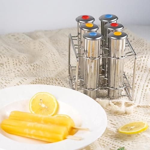 Stainless Steel Popsicle Molds, Set of 6 Ice Cream Maker, Ice Pop Molds With Holder, Metal Reusable Homemade Popsicle Molds with Sticks and Bags (Flower Cup) thumbnail 2