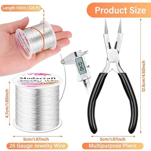 Modacraft 26 Gauge Wire for Jewelry Making with Multipurpose Piler, 328.1 FT/0.4 mm Craft Silver Jewelry Wire Tarnish Resistant Copper Beading Making Supplies and Crafting (Silver) thumbnail 3
