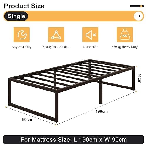 Yicensen Metallbett 90x190 cm mit Lattenrost Metall 41cm Höhe Bettrahmen Einzelbett Stabiles Leichte Montage, Schwarz thumbnail 2