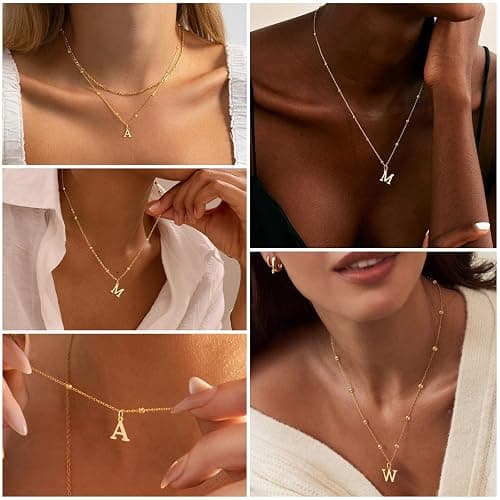 De Amo Sara Initial Necklaces for Women, Dainty A-Z Pendant Letter Charm Necklace Personalized Name Necklaces Trendy Jewelry Stocking Stuffers Christmas Gifts for Her thumbnail 4
