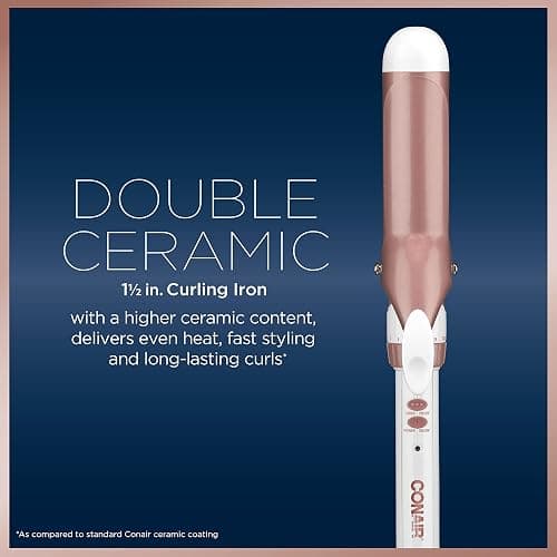 Conair Double Ceramic 1 1/2-Inch Curling Iron, 1 ½ inch barrel produces soft waves – for use on medium and long hair - White - 1 1/2-Inch thumbnail 2