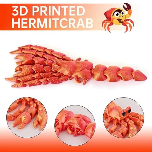 GemmiCho 3D Printed Animals, 7.8" 3D Printed Hermit Crab with Shell, 3D Printed Toy for Stress Relief, Easter Eggs Animals Figurines,  Easter Basket Stuffers Toys for Boys Kids Teen 5-7 4-6 8-12 (Red) thumbnail 4