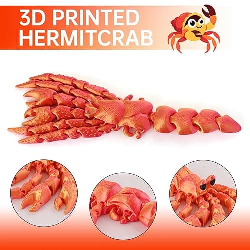 GemmiCho 3D Printed Animals, 3D Printed Toy, 7.8" Articulated Hermit Crab with Combinable Shell, Desktop Decor & Stress Relief Toy, Collectible Gift for Animal Enthusiasts (Red) thumbnail 5