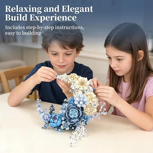 Blue Moon Flower Building Set - Botanical Collection, Crescent-Shaped Ornaments for Home Décor Wall Art,Compatible with Lego Flowers for Valentine’s, Mother’s Day,Birthday Gift 8-16+(938pcs) thumbnail 6