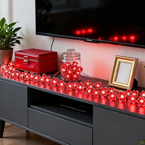 JACUXLSS Cherry Blossom Flower String Lights, 100 led 33 feet 8 Mode Plug in Fairy Lights for Valentine's Day, Wedding, Birthday Party, Christmas Easter Tree Hanging Decorations (Red) thumbnail 7