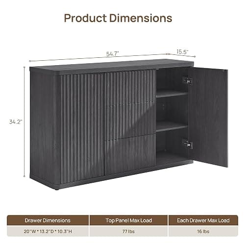 SICOTAS Buffet Cabinet with Storage 54.7" Large Modern Accent Storage Cabinet with Doors and Shelves Wooden Fluted Sideboard Credenza Buffet Table Coffee Bar for Living Room Kitchen Dining Room thumbnail 3
