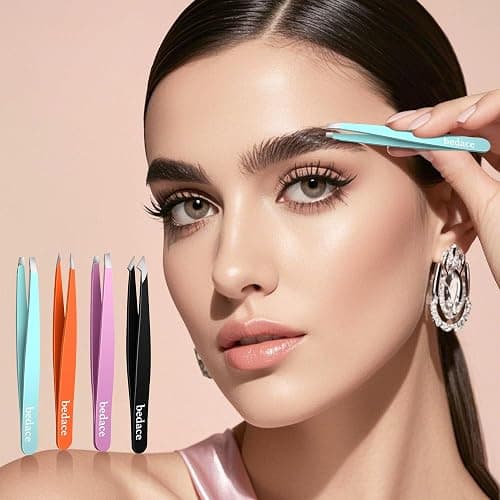 BEDACE Tweezers for Women and Men Facial Hair,Thickened 430 Stainless Steel High Precision and Comfort Slant point Flat Hook tweezer for Eyebrows Ingrown Hair thumbnail 2