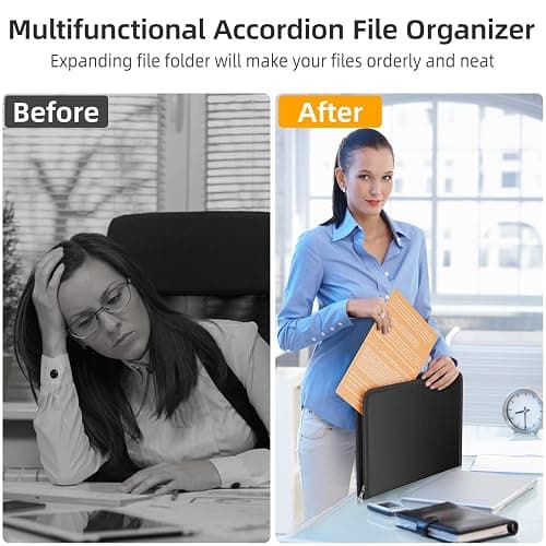 Huolewa Fireproof Accordion File Organizer, Portable Expanding File Folder with Waterproof Zipper&Labels, Black Document Organizer with 13 Pockets, File Organizer for Important Document/Paper Storage thumbnail 5