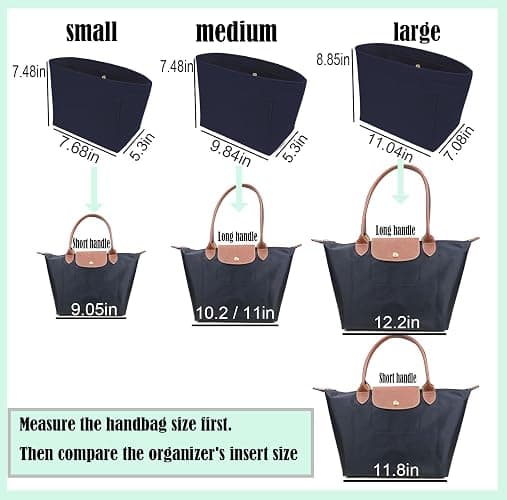 Lckaey Purse Organizer Insert for Longchamp Le Pliage Large Tote - Felt Organizer with 10 Compartments - Navy Blue thumbnail 3