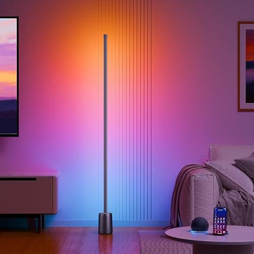 Ailofy Corner Floor Lamp, 1500lm RGBW Corner Lamp Work with Alexa & Google Assistant, 16 Million DIY Colors, Sync with Music, App Control, Modern LED Floor Lamp for Living Room & Bedroom, Black - Image 1