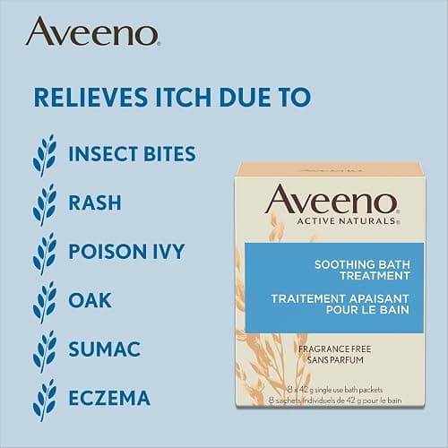 Aveeno Soothing Bath Treatment, Eczema, Dry Skin Relief, Colloidal Oatmeal Bath, Cleanser, Fragrance Free, 8-pack, 42 gram thumbnail 3