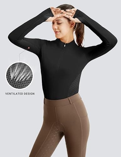 FitsT4 Sports Womens Equestrian Shirts Thumbholes Long Sleeve Horse Riding Shirts Quick Dry UPF50+ Riding Top Half Zip thumbnail 4