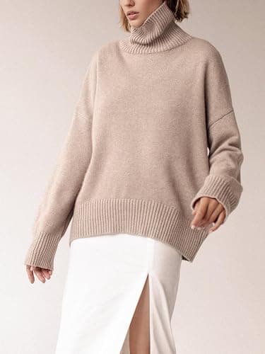 YKR Women's Turtleneck Sweater Chunky Long Sleeve Knitted Pullover High Low Hem Trendy 2025 Fall Winter Basic Jumper Top thumbnail 4