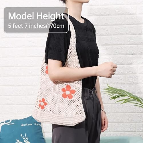 Ovida Crochet Tote Bag Mesh Beach Bag Fairycore Hobo Fairy Grunge Aesthetic Shoulder Bag Y2k Purse for Women Girls | Beach Bag thumbnail 6