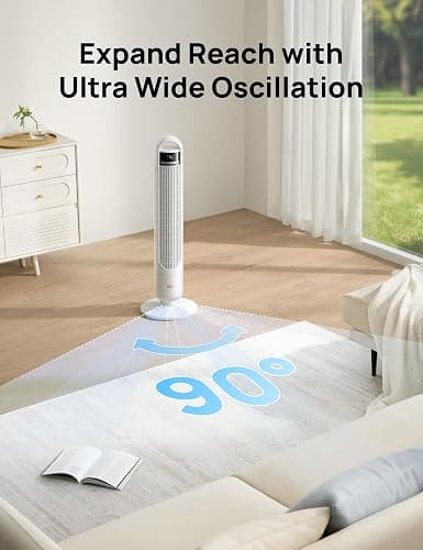 Dreo Tower Fan for Bedroom, 4 Speeds, 3 Modes Standing Fans for Room with 90° wide Oscillating, 28dB Quiet for Sleep, 25ft/s Velocity, 29ft Coverage, 8H Timer, Remote, Living Room, Office, Home, White thumbnail 3