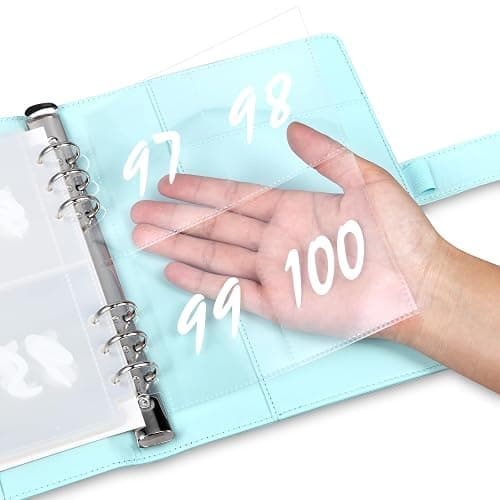 MUQING 100 Envelope Challenge Binder, Money Saving Envelopes for Cash Challenge, Saving $5050 Budget Planner Book, 25 Sheets Silkscreen to Digital 100 (Blue) thumbnail 4