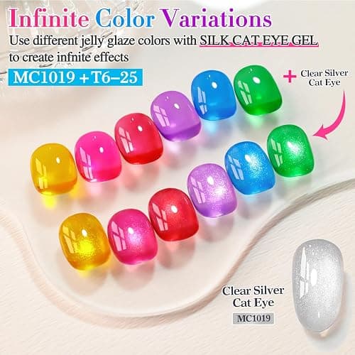 Double Rhythm 0.5 OZ Cat Eye Gel Polish with Magnet 15ML Holographic Glitter Shimmer Translucent Jelly Color Magnetic Polish Salon DIY at Home (Silver-MC1019) thumbnail 9