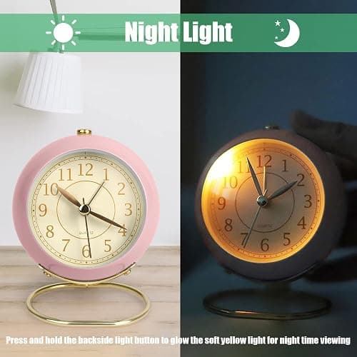 SHISEDECO Small Tableclocks Classic Non-Ticking Tabletop Alarm Clock with Backlight, Battery Operated Astronaut Deskclock with HD Glass for Living Room Bedroom Bedside Indoor Decor (Pink) thumbnail 6