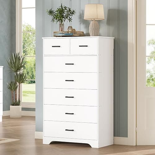 DICTAC White Dresser for Bedroom with 7 Drawers, 55.7" Tall Dressers Chest of Drawers, Modern Large Wood Storage Dresser Organizer with Metal Handle, Vertical Dressers for Bedroom Living Room Nursery thumbnail 7