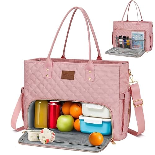 KKXIU Lunch Tote Bag for Teacher & Nurse, 15.6 Inch Laptop Tote with Insulated Lunch Box Pocket for Women - Image 1