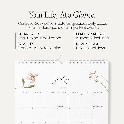 Karto Wall Calendar 2026-2027 8.5x11 in - Flowers | July 2026 to December 2027, Vertical, Boosts Productivity, Easy Monthly Planning thumbnail 3