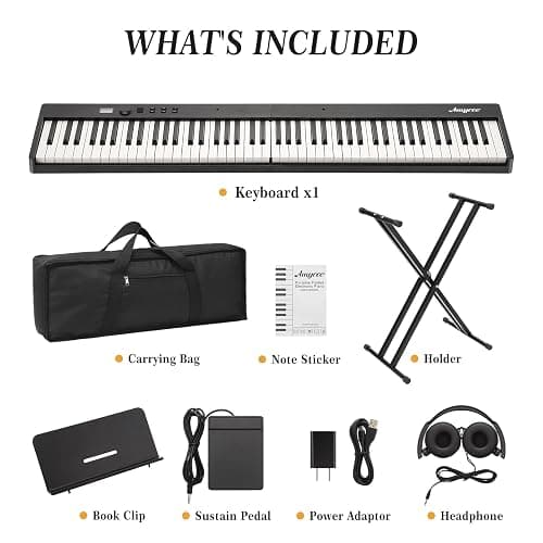 Senfot 88 Key Foldable Full Size Electronic Piano Keyboard with Stand, Power Adapter, Headphones & Carrying Bag, Portable Digital Piano for Beginners & Experienced Players, Black thumbnail 8