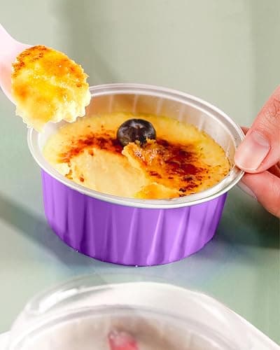 Tikxlafe Aluminium Foil Cake Cups with Lids Muffin Tins, Mini Cake Pans, Mini Bread Moulds with Lids, Disposable Baking Cups with Lids - 50 Pack of 5 oz Round Aluminium Foil Cake Baking Cups-Purple thumbnail 2