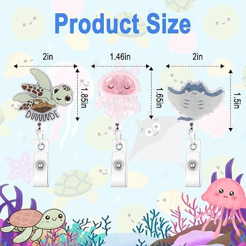 Zkptops 3Pcs Funny Badge Reels for Nurses Hospital Nurse Doctors ID Holder Cute Sea Animal Designs Retractable Cord 360 Clip Durable Acrylic Medical Card Holder Accessories for Nursing Student Gift thumbnail 2