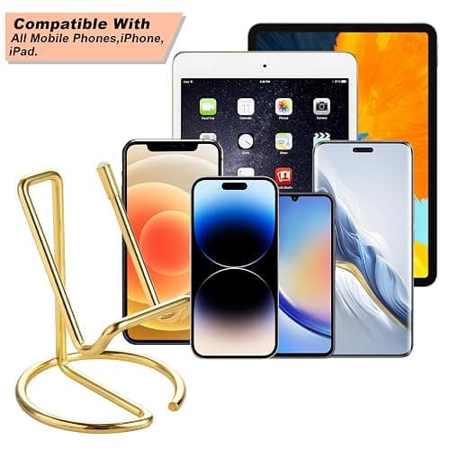 ROPOSY Cell Phone Stand for Desk, Cute Metal Gold Cell Phone Stand Holder Desk Accessories, Compatible with All Mobile Phones, iPhone, iPad thumbnail 2