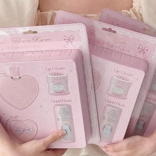 Flower Knows Strawberry Kiss Delight Set 4 Pieces Strawberry Cupid Makeup Gift Kit,Includes Lip Cream,Liquid Blush,Portable Mirror,Powder Puff,Portable Beauty for Women Girls(Strawberry Delight) thumbnail 7