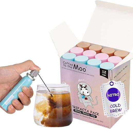 Coffee to the Moo Nitro Cold Brew Coffee Concentrate - Mix Pack (KETO, Collagen & Mushroom Coffee) | Instant Iced or Hot | Pocket/Purse Sized, Travel & Gifts Friendly | Makes 12 Cups - Image 1