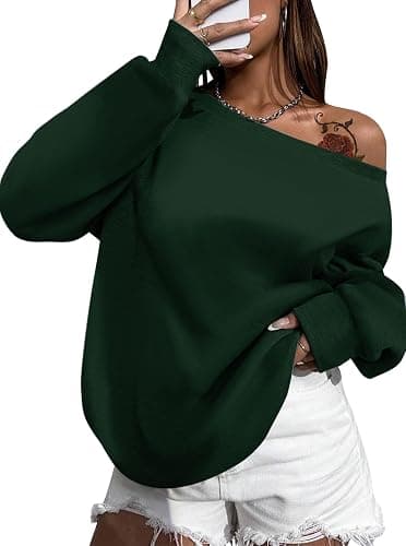 Remidoo Womens Off Shoulder Sweatshirt Drop Shoulder Oversized Long Sleeve Pullover Top - Image 1